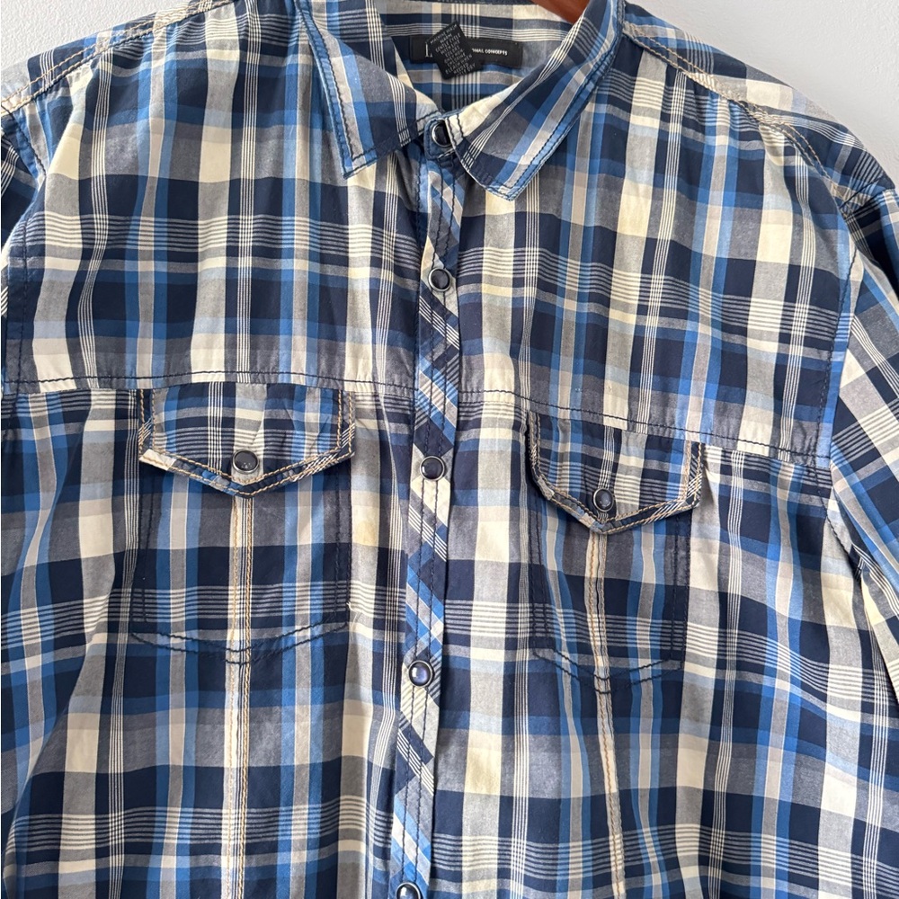 INC International Concepts Blue and White Casual Button Down Shirt